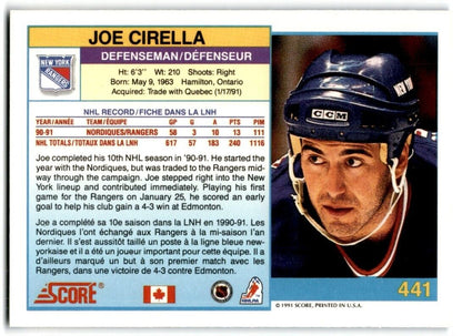 1991-92 Score Canadian Joe Cirella New York Rangers #441