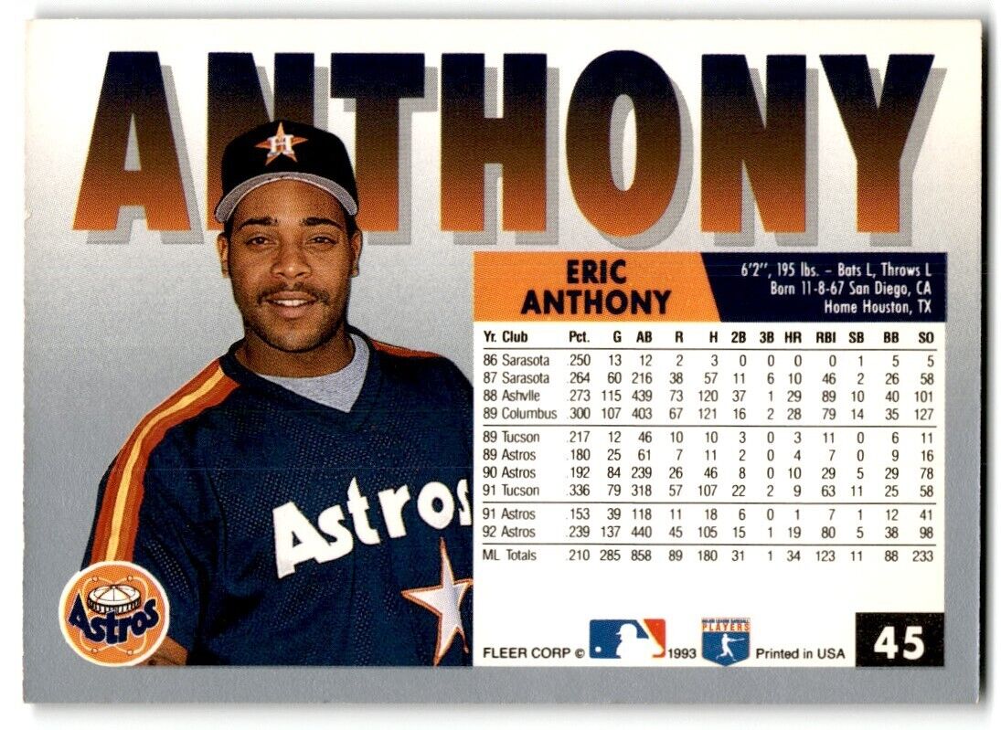 1993 Fleer Eric Anthony Houston Astros #45