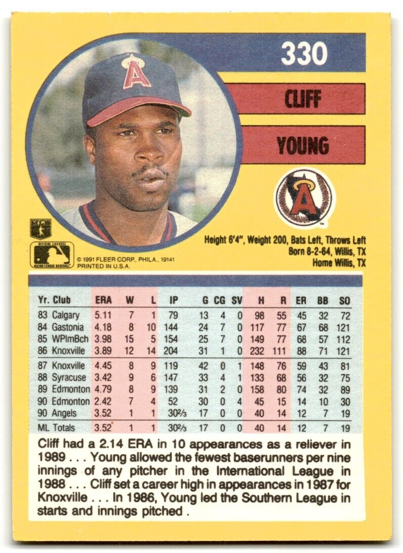 1991 Fleer Cliff Young Rookie California Angels #330