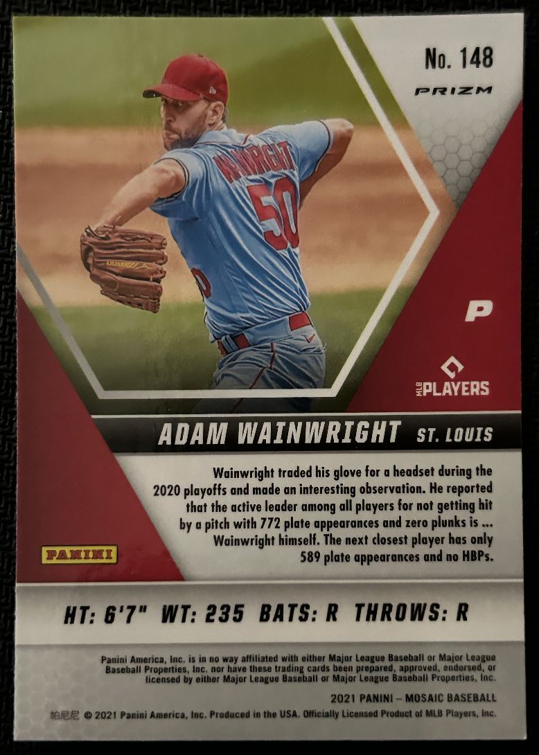 2021 Panini Mosaic Prizm Red Adam Wainwright St. Louis Cardinals #148 Parallel