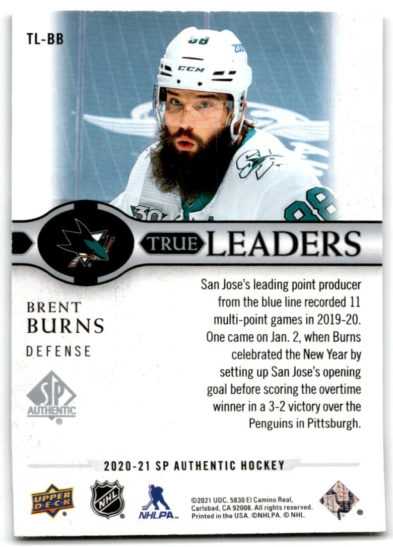 2020-21 SP Authentic True Leaders Brent Burns San Jose Sharks #TL-BB