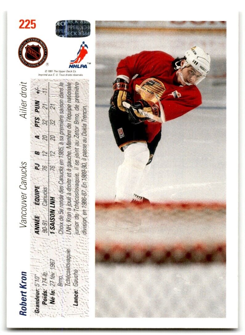 1991-92 Upper Deck French Robert Kron Vancouver Canucks #225