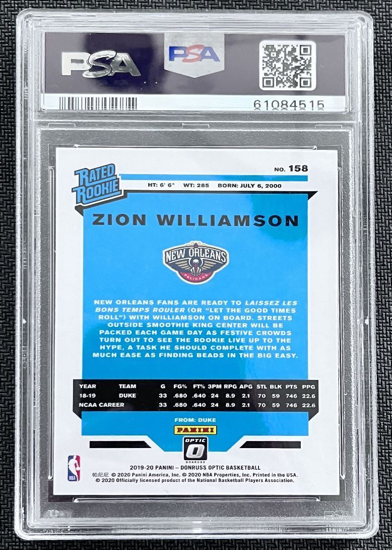 2019-20 Clearly Donruss Zion Williamson New Orleans Pelicans #158