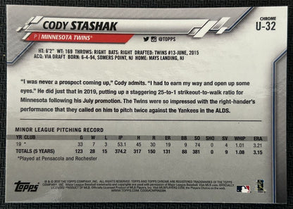 2020 Topps Chrome Update Cody Stashak Rookie Minnesota Twins #U-32