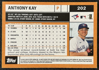 2020 Topps Archives Anthony Kay Rookie Toronto Blue Jays #202