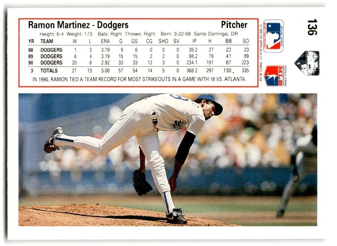 1991 Upper Deck Ramon Martinez Los Angeles Dodgers #136