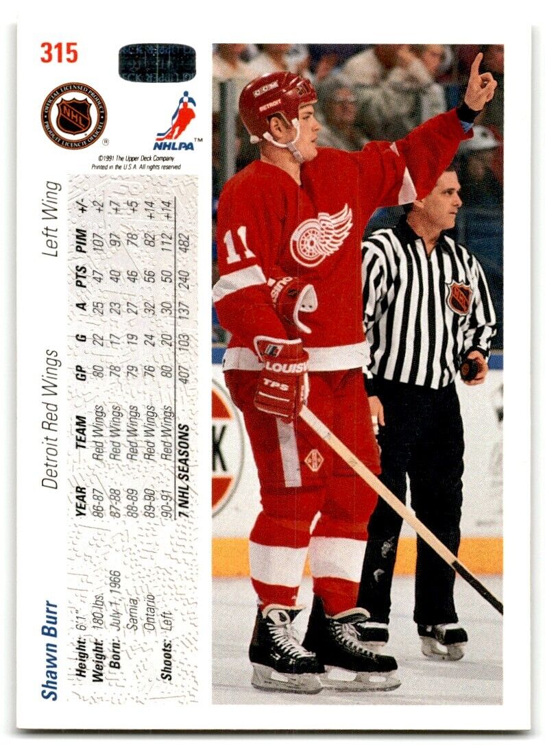 1991-92 Upper Deck Shawn Burr Detroit Red Wings #315