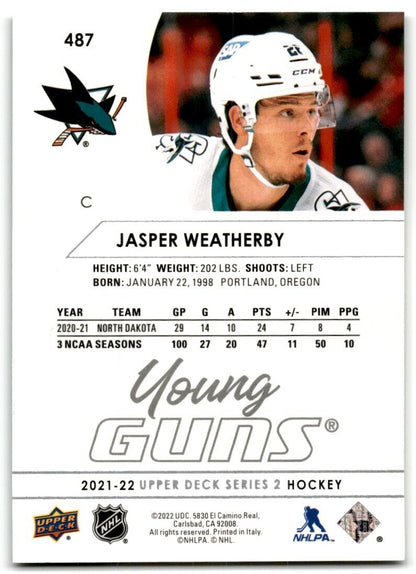 2021-22 Upper Deck Jasper Weatherby Rookie San Jose Sharks #487