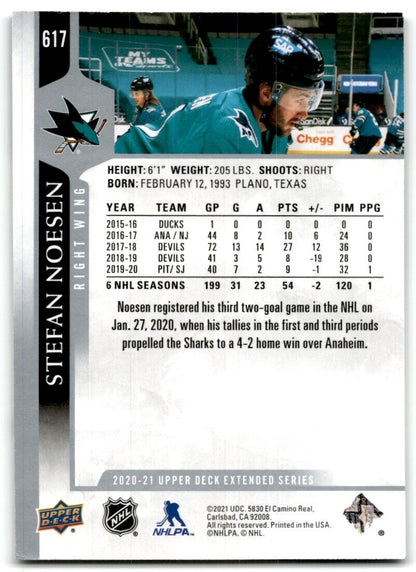 2020-21 Upper Deck Stefan Noesen San Jose Sharks #617