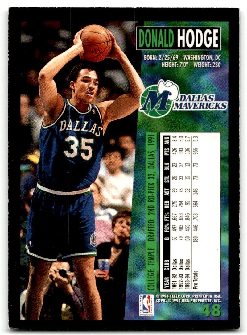 1994-95 Fleer Donald Hodge Dallas Mavericks #48