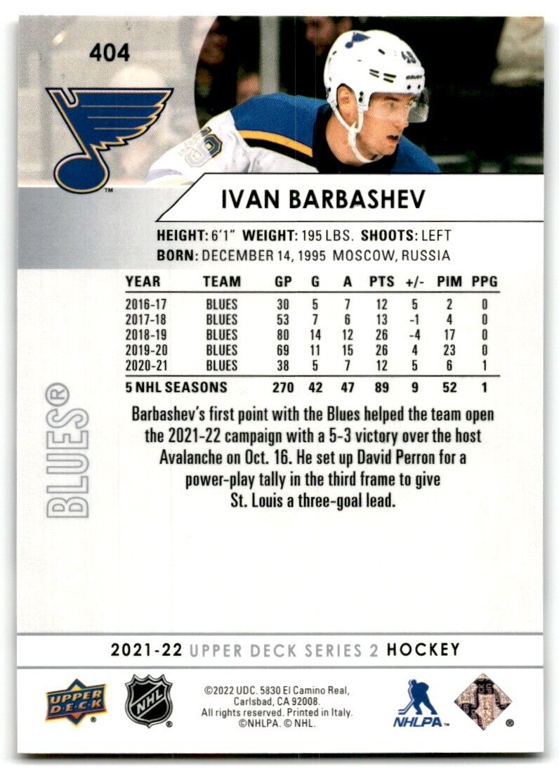 2021-22 Upper Deck Ivan Barbashev St. Louis Blues #404