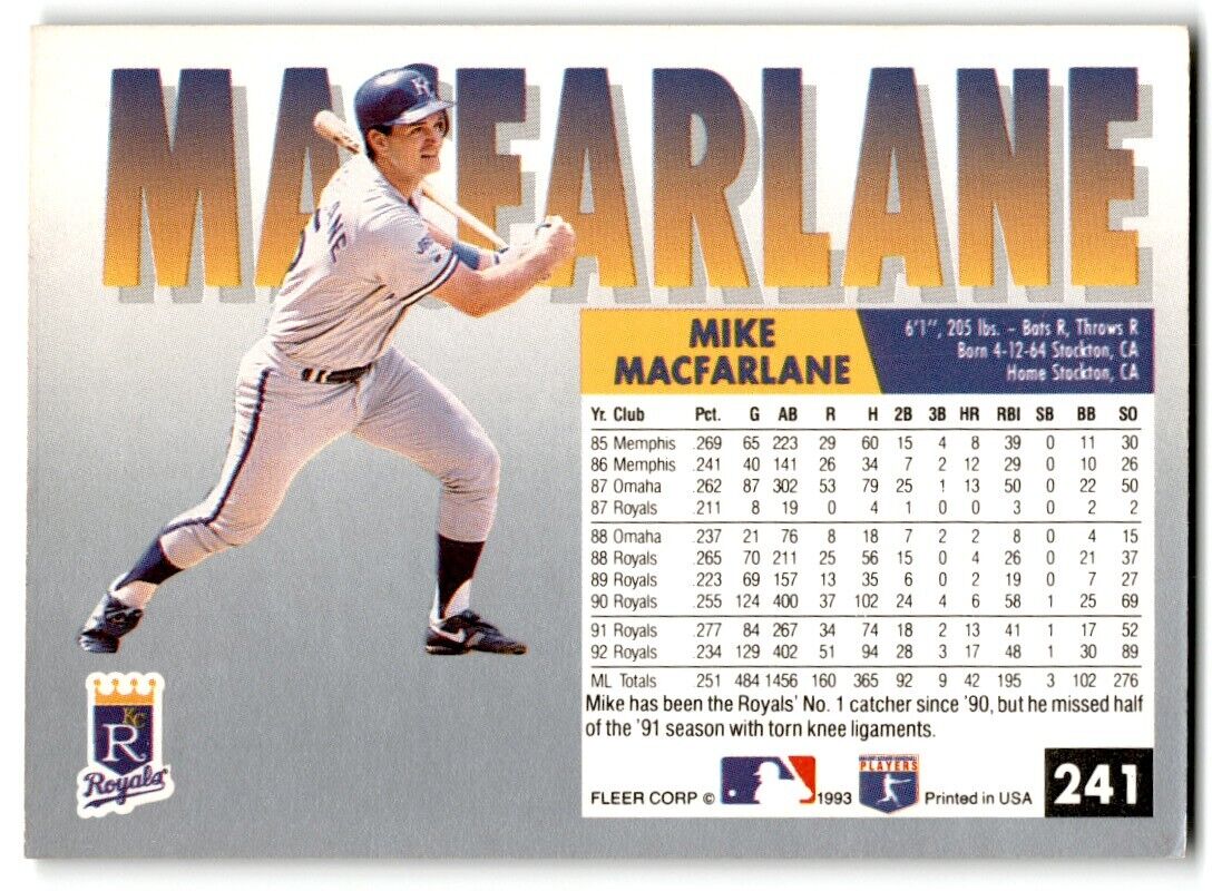 1993 Fleer Mike Macfarlane Kansas City Royals #241