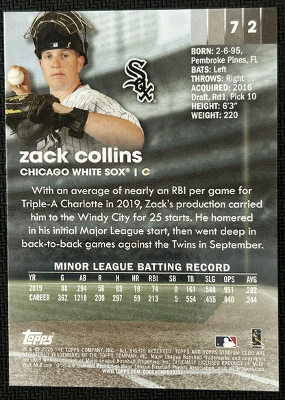 2020 Topps Stadium Club Red Zack Collins Rookie Chicago White Sox #72 Parallel