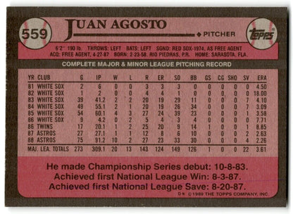 1989 Topps Juan Agosto Houston Astros #559