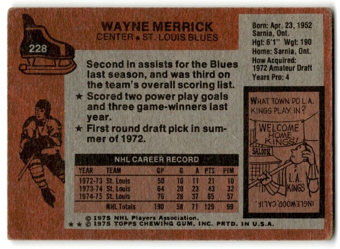 1975-76 Topps Wayne Merrick St. Louis Blues #228