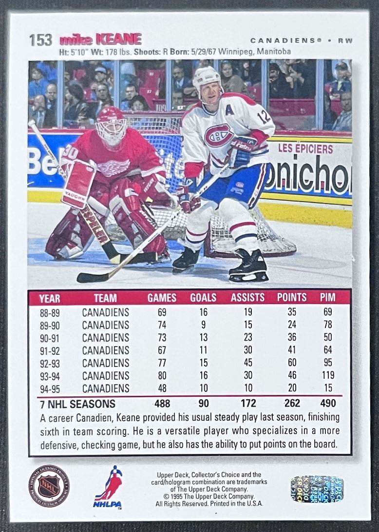 1995-96 Collector's Choice Player's Club Mike Keane Montreal Canadiens #153