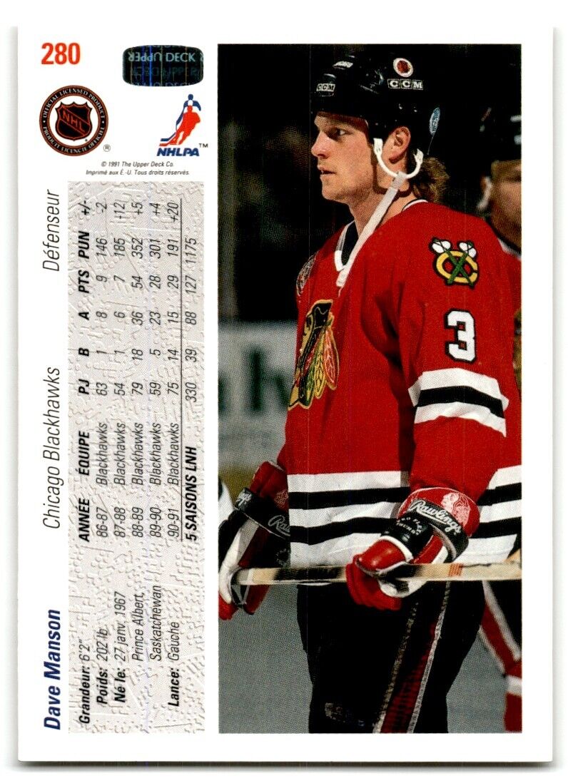 1991-92 Upper Deck French Dave Manson Chicago Blackhawks #280