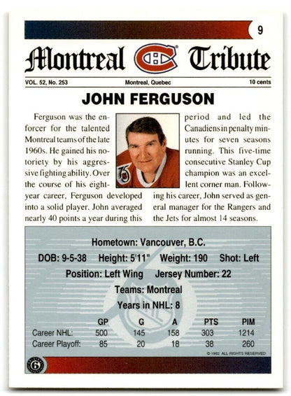 1991-92 Ultimate Original 6 John Ferguson Montreal Canadiens #9