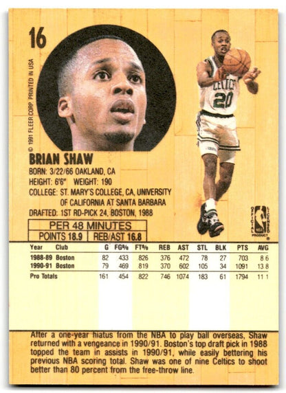 1991-92 Fleer Brian Shaw Boston Celtics #16