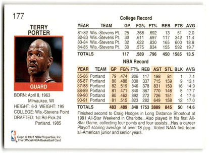 1991-92 Hoops Terry Porter Portland Trail Blazers #177