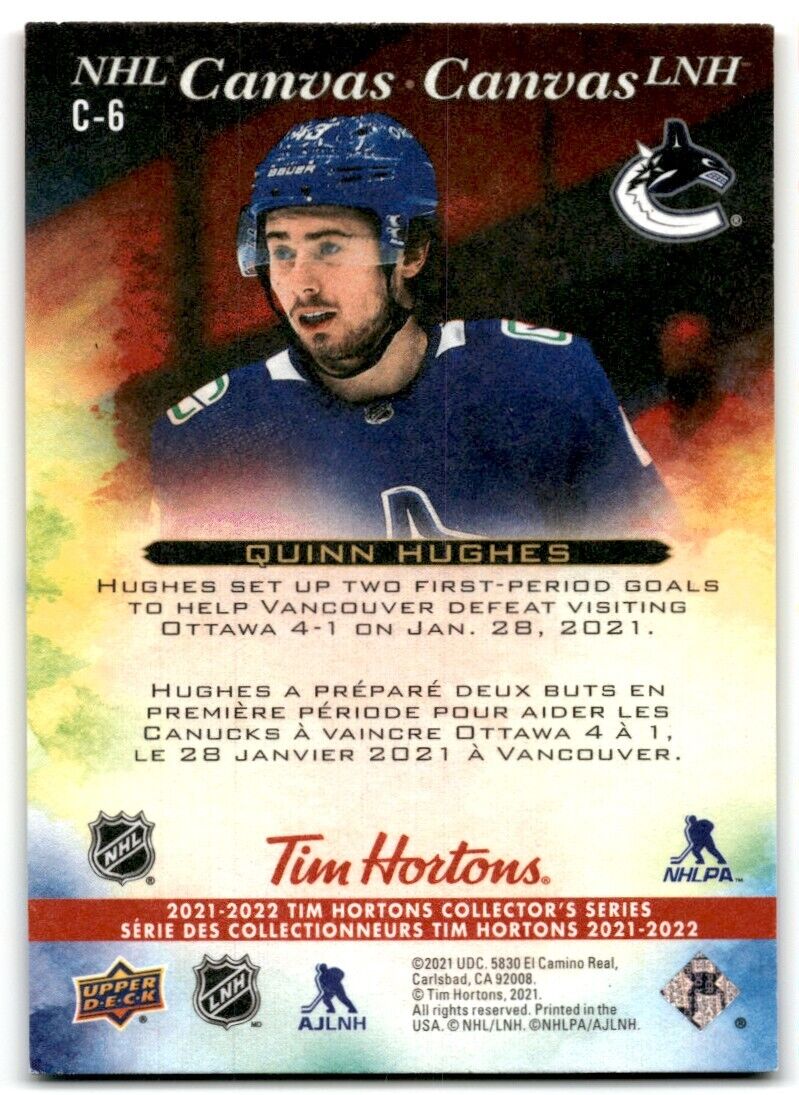 2021-22 Upper Deck Tim Hortons NHL Canvas Quinn Hughes Vancouver Canucks #C-6