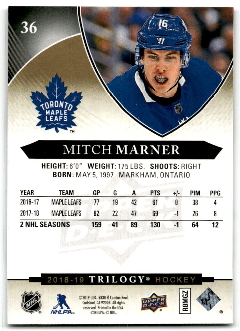 2018-19 Upper Deck Trilogy Mitch Marner Toronto Maple Leafs #36