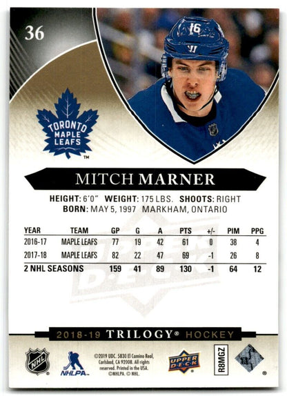 2018-19 Upper Deck Trilogy Mitch Marner Toronto Maple Leafs #36