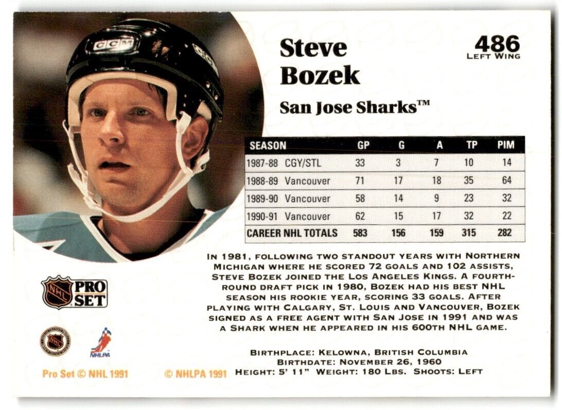 1991-92 Pro Set Steve Bozek San Jose Sharks #486