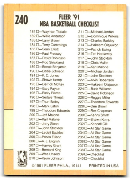 1991-92 Flleer Update Basketball Checklist #240