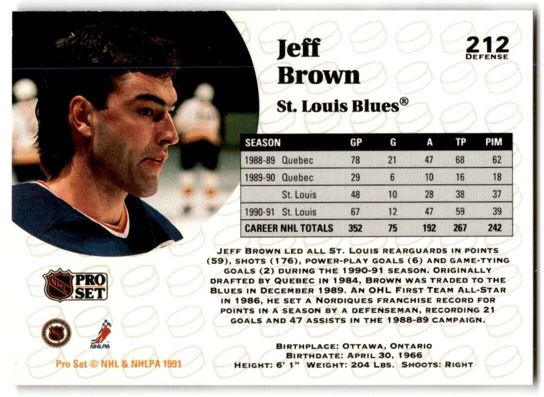 1991-92 Pro Set Jeff Brown St. Louis Blues #212