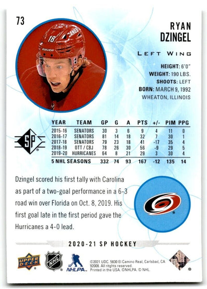 2020-21 SP Authentic Ryan Dzingel Carolina Hurricanes #73