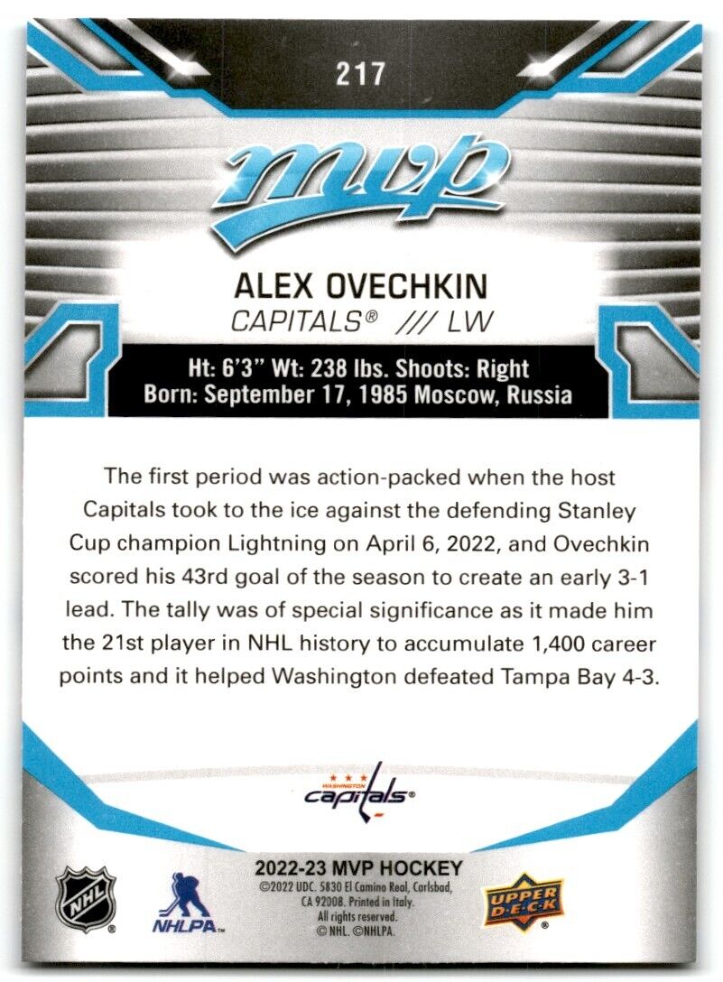 2022-23 Upper Deck MVP Alex Ovechkin Washington Capitals #217