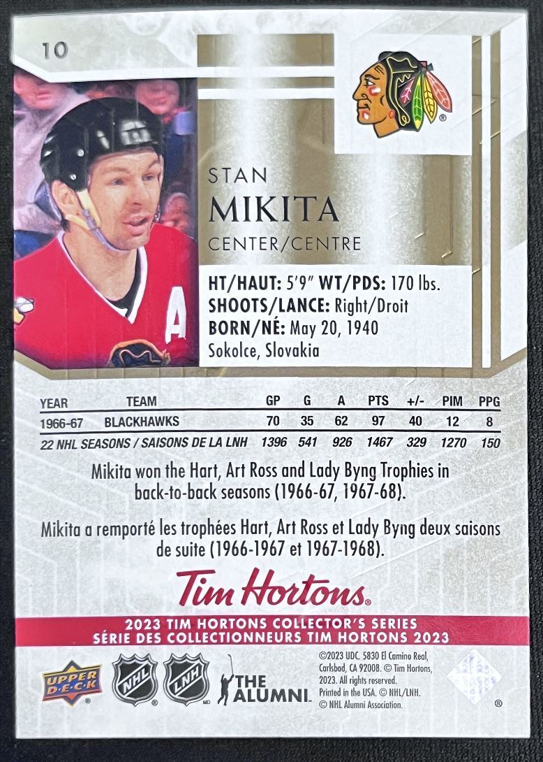 2023-24 Upper Deck Tim Hortons Legends Tim Horton Stan Mikita Chicago Blackhawks