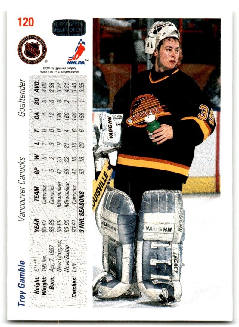 1991-92 Upper Deck Troy Gamble Vancouver Canucks #120