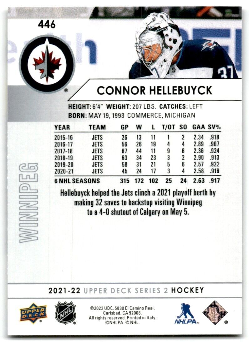 2021-22 Upper Deck Connor Hellebuyck Winnipeg Jets #446