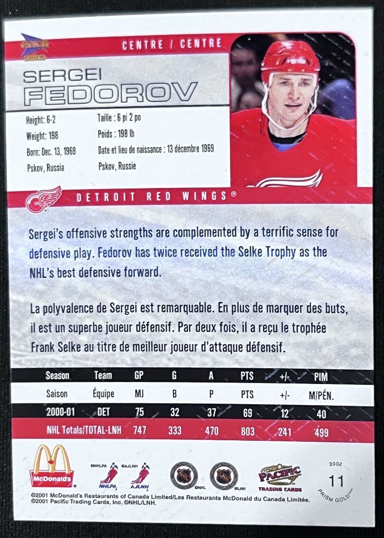 2001-02 Pacific McDonald's Sergei Fedorov Detroit Red Wings #11