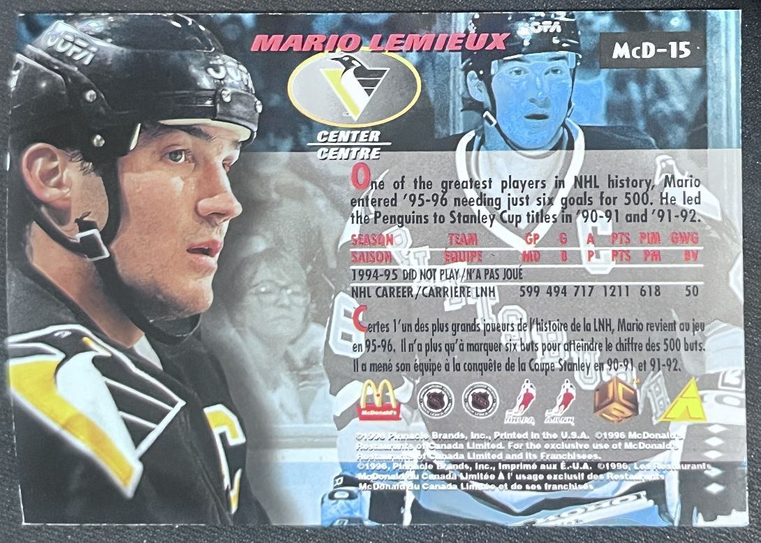 1995-96 Pinnacle McDonald's Game Winners Mario Lemieux Pittsburgh Penguins