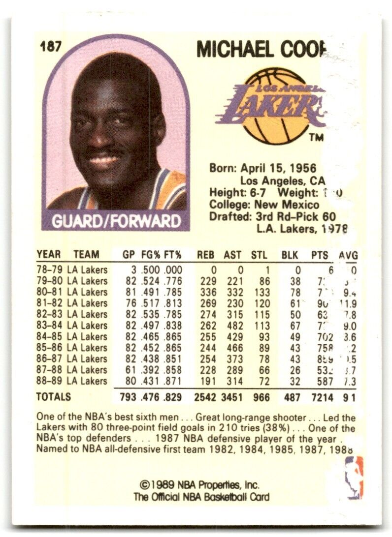 1989-90 Hoops Michael Cooper Los Angeles Lakers #187