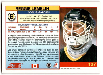 1991-92 Score Canadian Bilingual Reggie Lemelin Boston Bruins #127