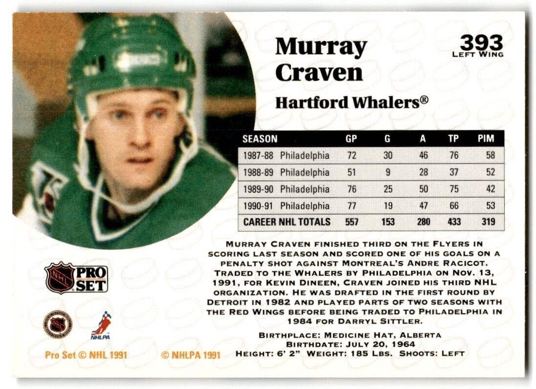 1991-92 Pro Set Murray Craven Hartford Whalers #393