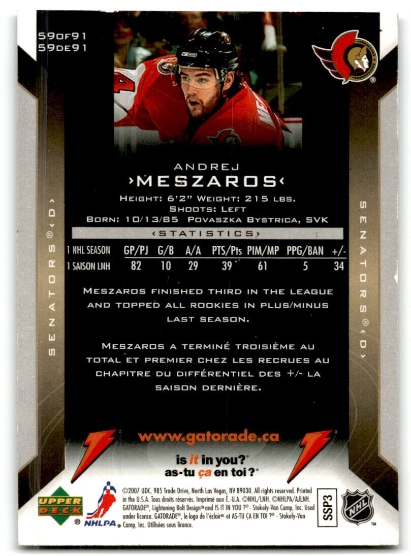 2006-07 Upper Deck Gatorade Andrej Meszaros Ottawa Senators #59