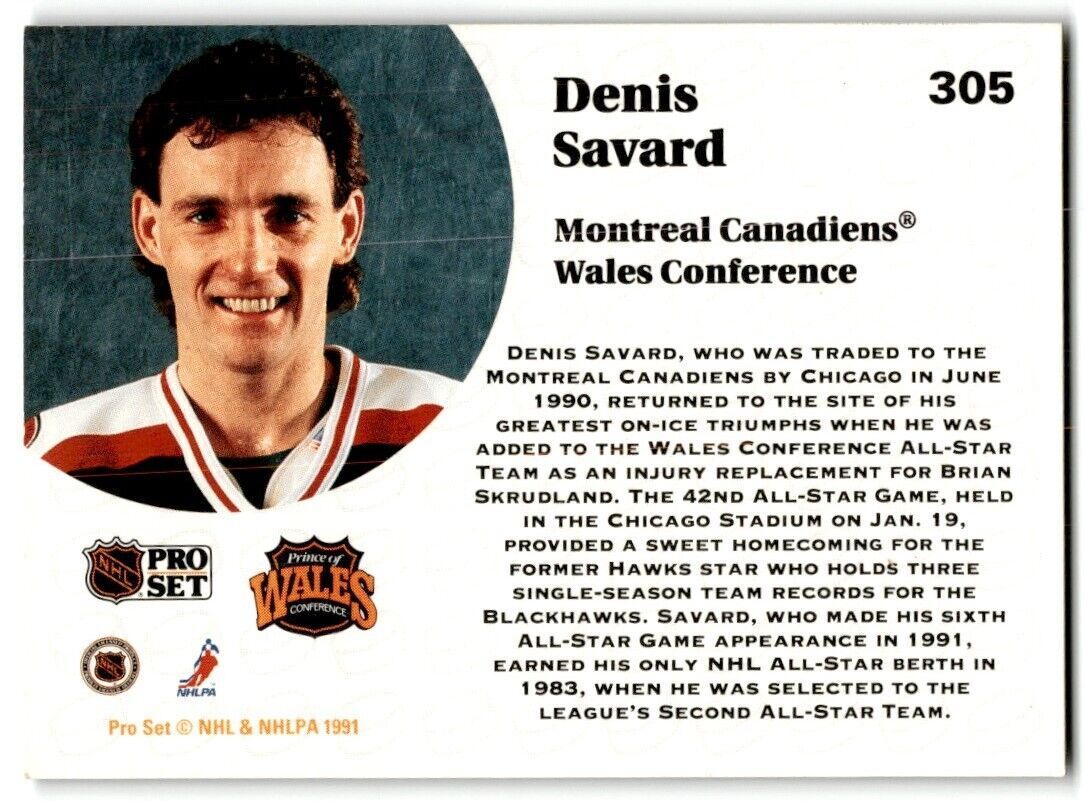 1991-92 Pro Set Denis Savard Montreal Canadiens #305