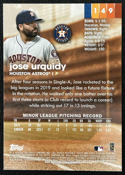 2020 Topps Stadium Club Jose Urquidy Rookie Houston Astros #149