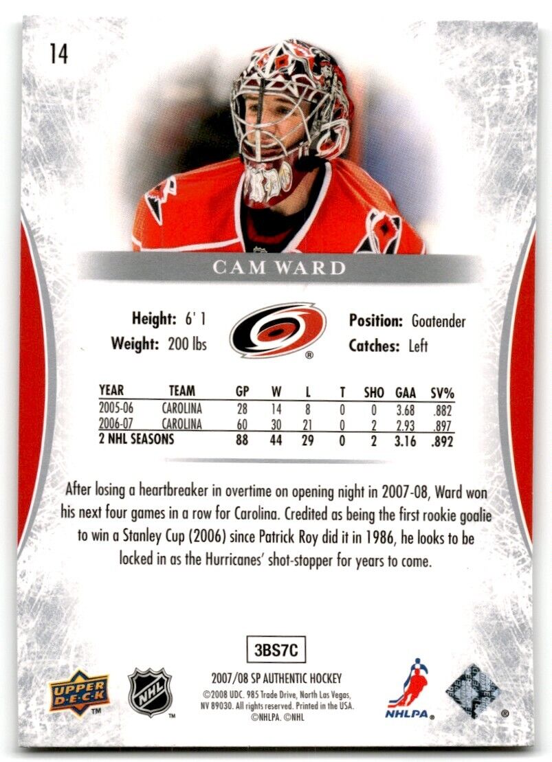 2008-09 SP Authentic Cam Ward Carolina Hurricanes #14