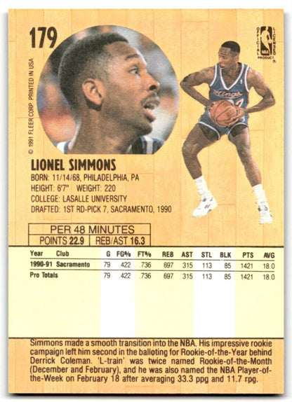 1991-92 Fleer Lionel Simmons Sacramento Kings #179