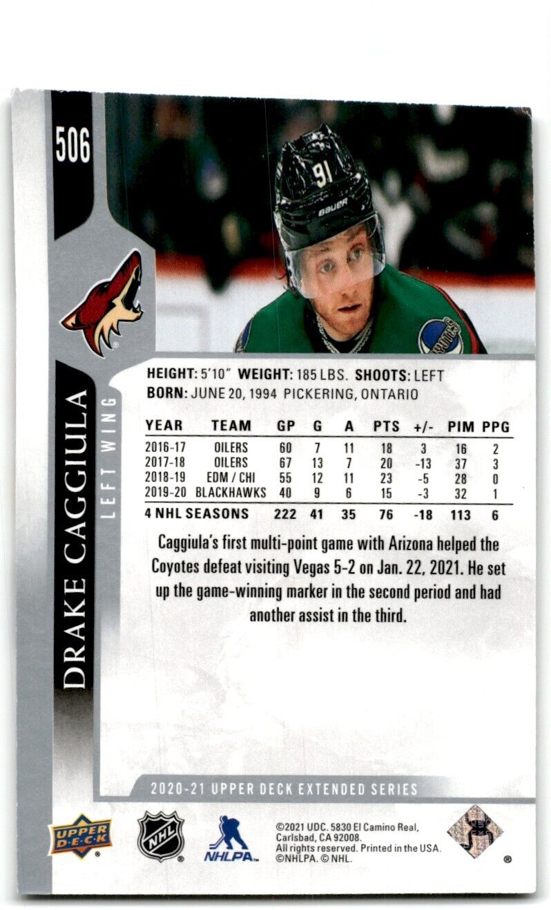 2020-21 Upper Deck Drake Caggiula Arizona Coyotes #506