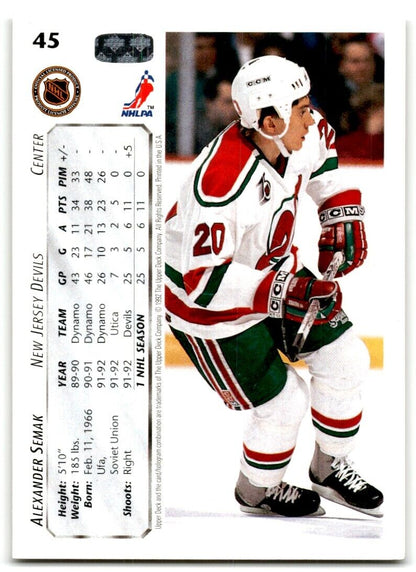 1992-93 Upper Deck Alexander Semak New Jersey Devils #45