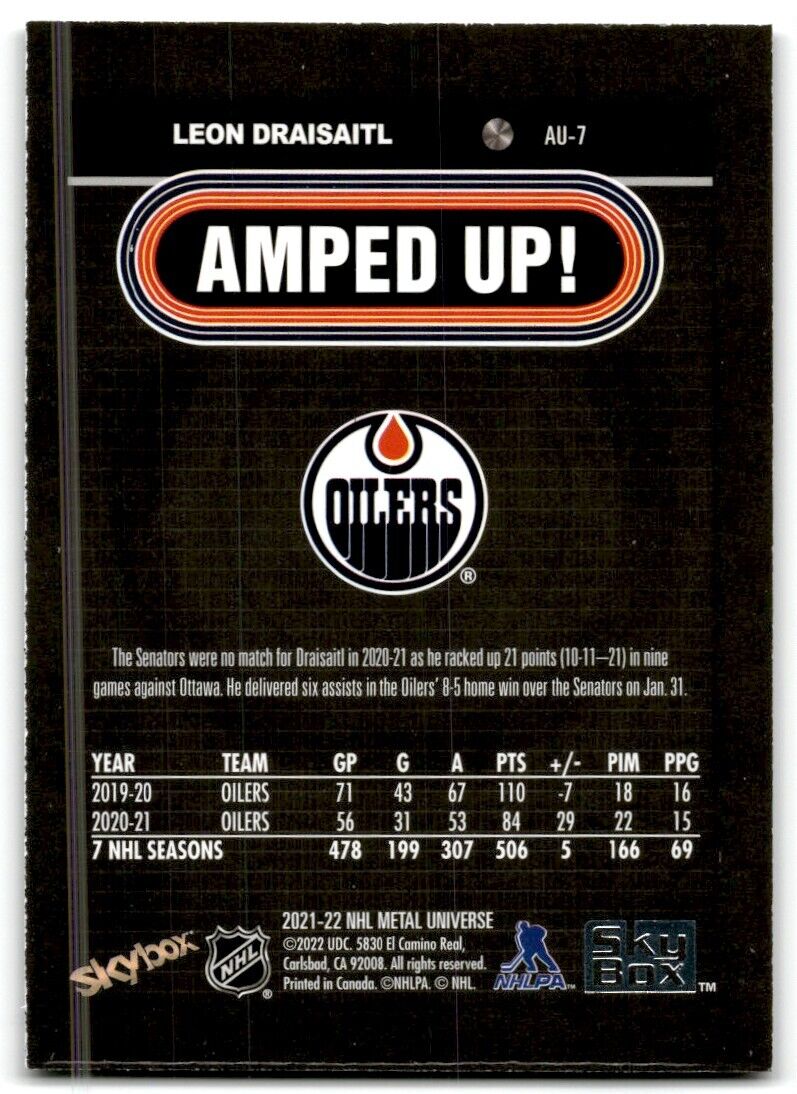 2021-22 Skybox Metal Universe Amped Up Leon Draisaitl Edmonton Oilers #AU-7