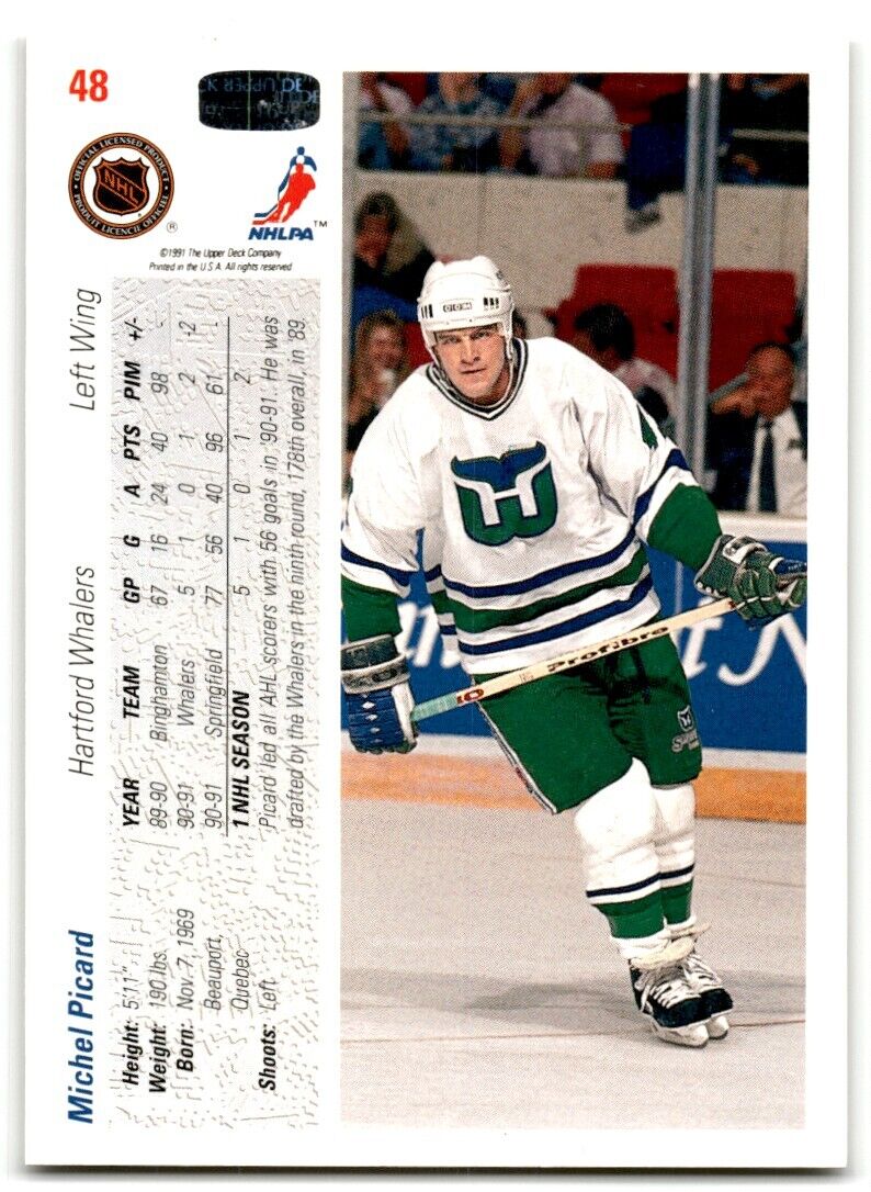 1991-92 Upper Deck Michel Picard Rookie Hartford Whalers #48