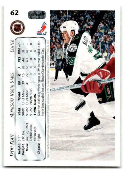 1992-93 Upper Deck Trent Klatt Minnesota North Stars #62